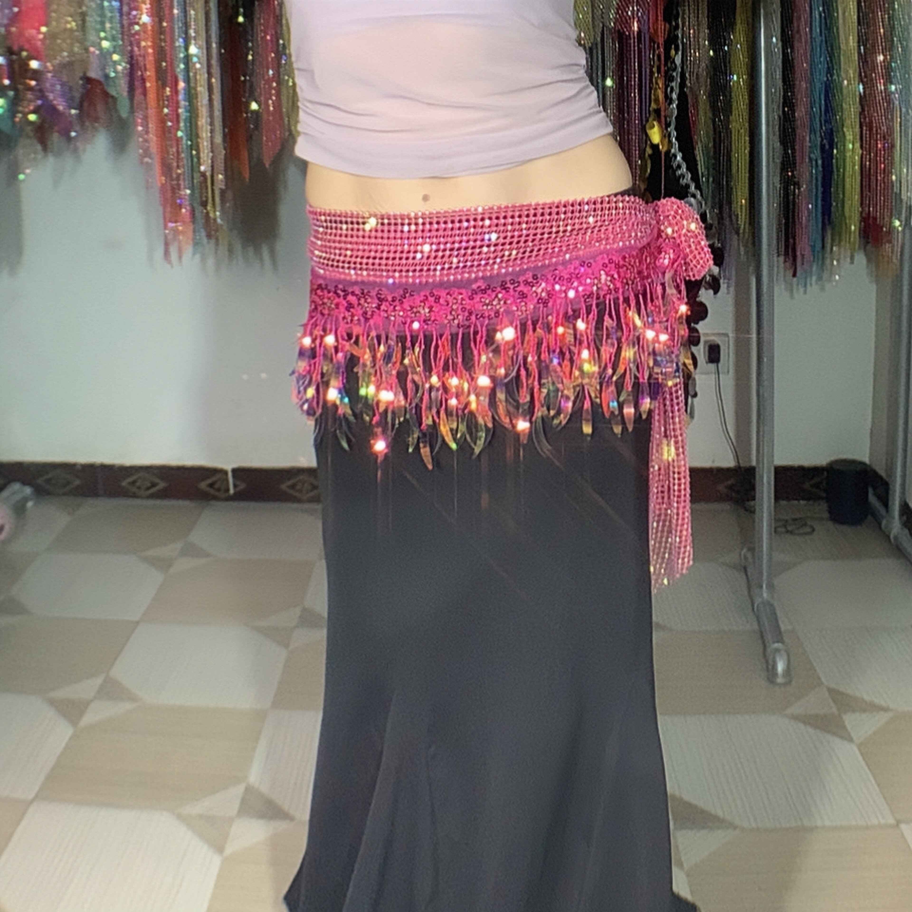 小妍家2025新款肚皮舞臀巾星澜幻彩纯手工屁帘印度舞腰链初学者