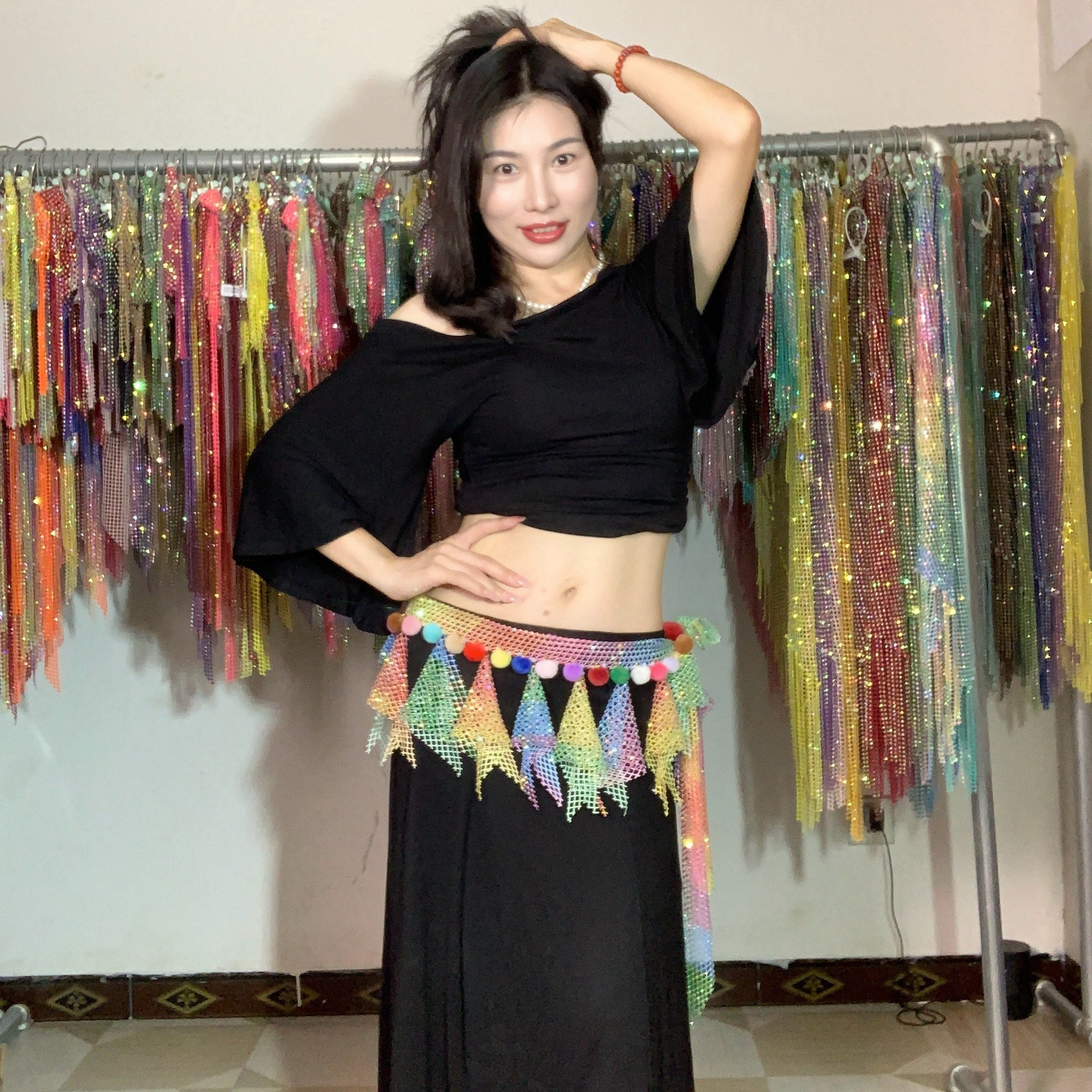 小妍家新款肚皮舞腰链10号钻月光流苏臀巾东方舞表演配饰