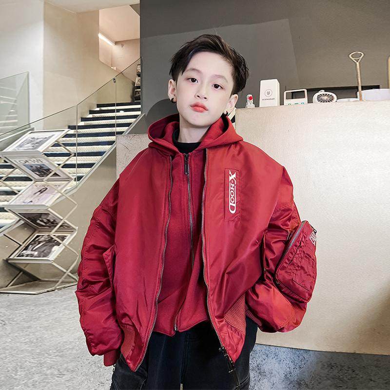 男童加厚棉衣冬季新款中大童潮牌棒球服儿童装本命年红色夹克外套