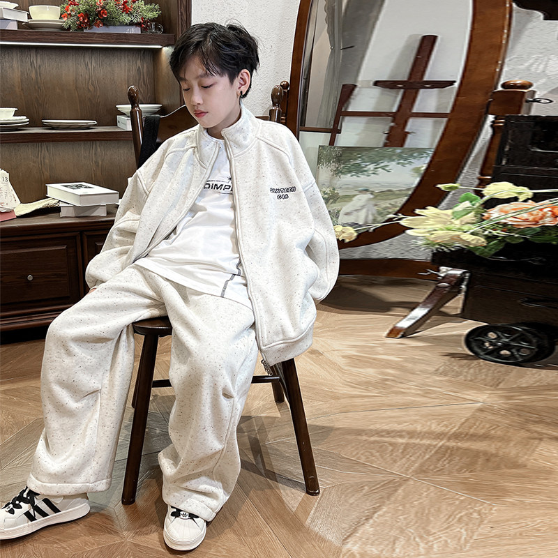 男童加绒休闲套装2025秋冬季新款儿童装中大童运动加厚卫衣两件套
