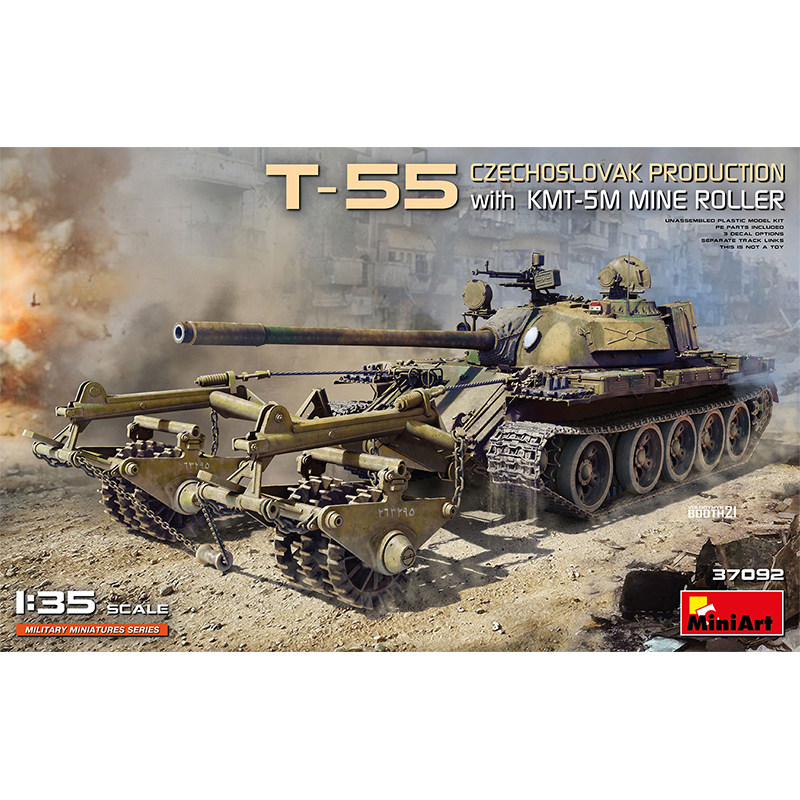 MiniArt 1/35 T-55中型坦克  带KMT-5M扫雷滚 拼装模型37092