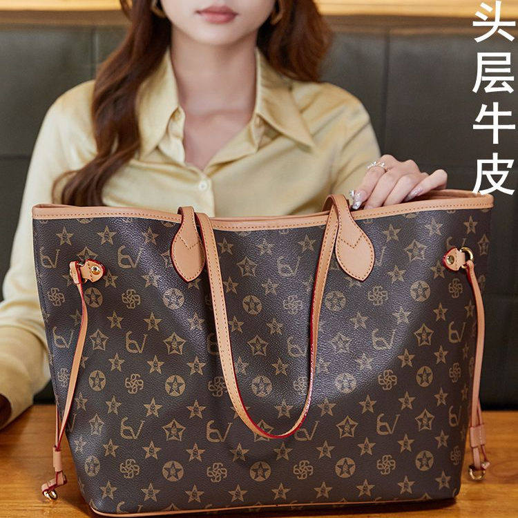香港代购新款通勤大容量单肩托特包牛皮子母女包质感时尚真皮大包