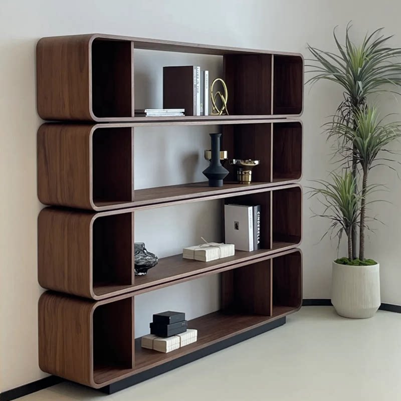 现代简约书柜展示柜意式极简客厅北欧书架陈列柜胡桃木装饰柜定做