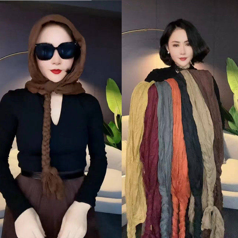 麻围巾手工编织围巾女