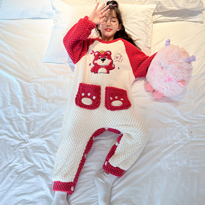 女童连体睡衣秋冬加厚珊瑚绒防踢库洛米法兰绒睡袋女孩儿童家居服