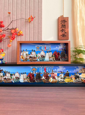 适用泡泡玛特航海王伟大的航路海贼王模型盲盒手办场景收纳展示盒
