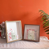 存钱罐相框纸放纪念币收纳展示相框摆台家居创意存储箱透明框