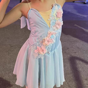 儿童雪纺现代芭蕾舞蹈服飘逸現代舞短裙演出服裝表演服成人可定制