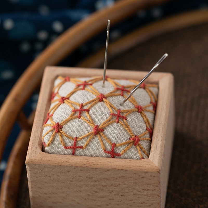 刺子绣针插材料包 绣花针收纳手工DIY工具 方形圆形木质底座针插