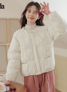 拉夏贝尔Puella2025年春装新款纯色学院风宽松气质百搭休闲棉服女