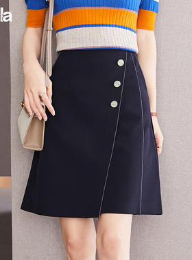 拉夏贝尔Puella简约不规则A字半身裙女韩版时尚显瘦气质百搭裙子