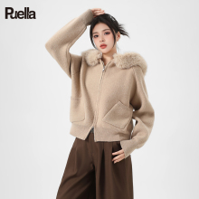 拉夏贝尔Puella2025年春装新款加厚保暖开衫毛衣连帽百搭外套女