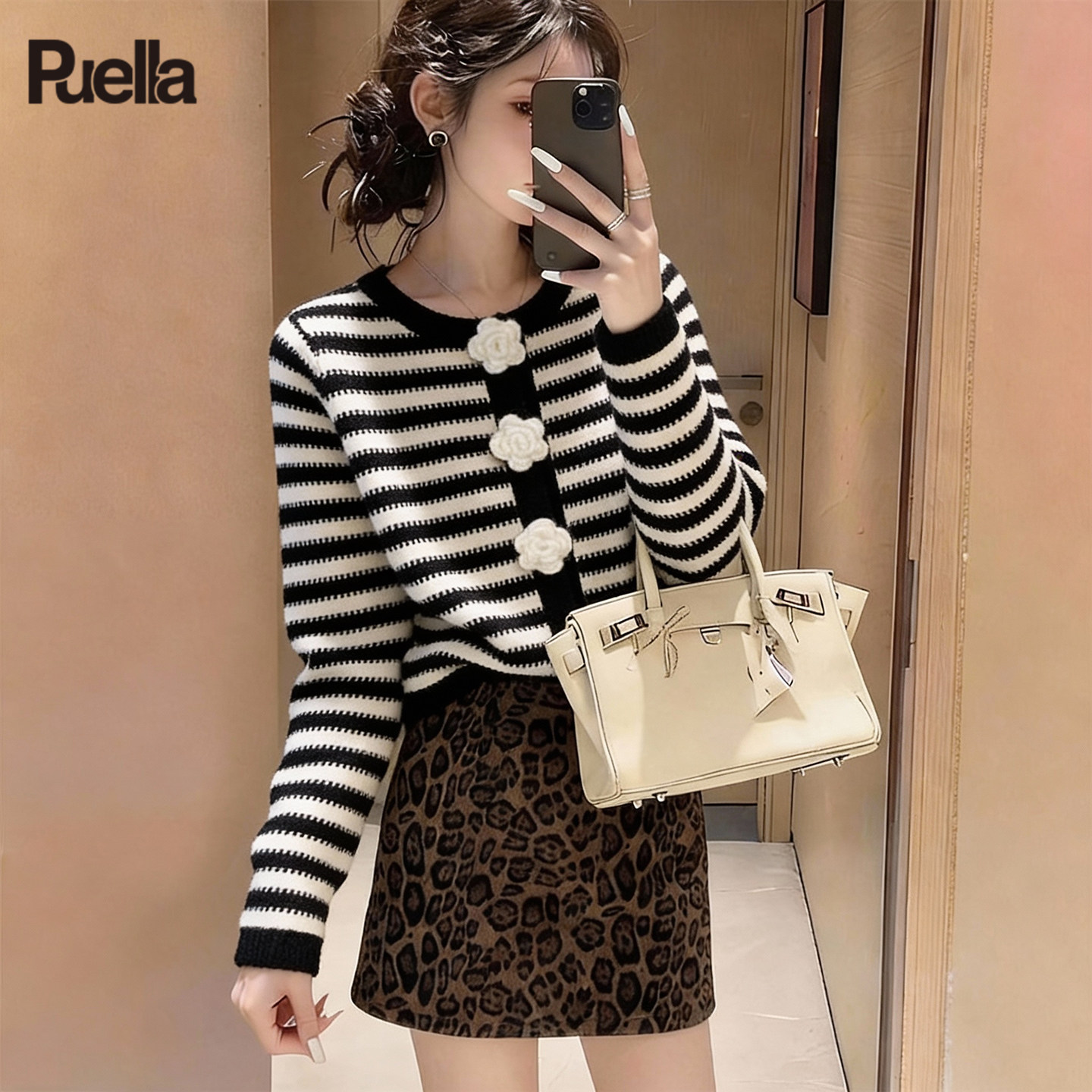 拉夏贝尔Puella高级感手工钩花条纹针织开衫女小香风毛衣外套上衣,女装/女士精品,羊绒衫,淘宝优惠券,粉丝福利购,淘宝优惠卷