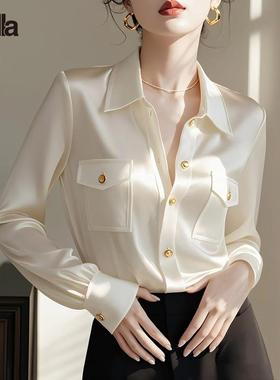 拉夏贝尔Puella法式polo领白色长袖衬衫女装小众独特别致绝美上衣