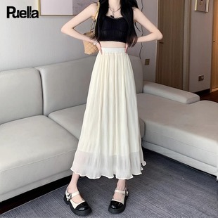 甜美高腰蛋糕中长款 拉夏贝尔Puella法式 高腰显瘦半身裙褶皱中长裙