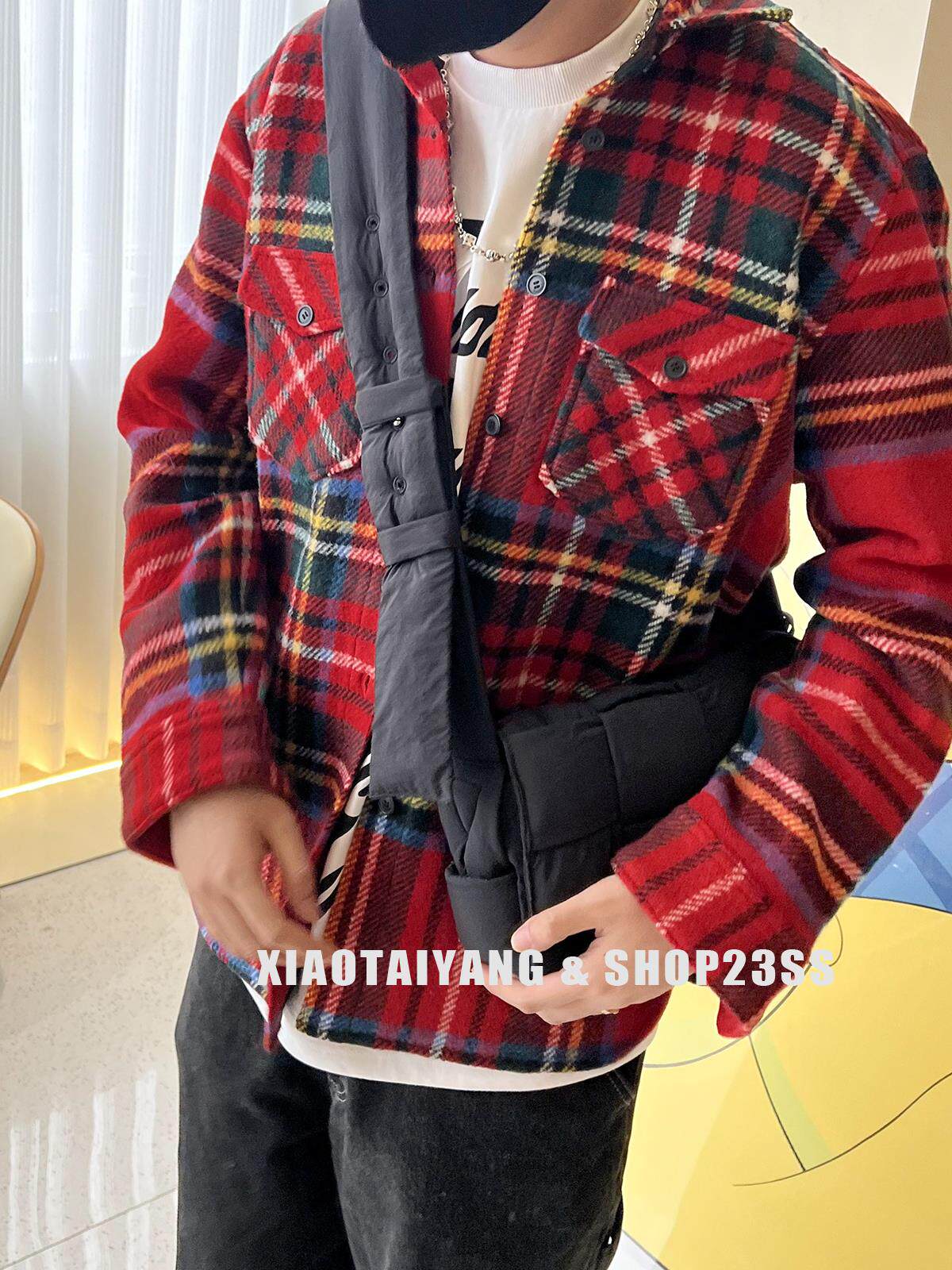 SUNTEEZA 차오밸류 복지모델 WE11DONE 퓨어 울 셔츠 블루|레드 체크 자켓