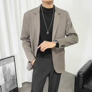 西装外套男加厚秋冬季帅气修身毛呢料西服商务休闲男士轻熟风上衣