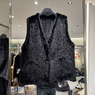 欧洲站V领无袖水豹毛皮草马甲女