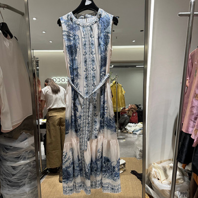 欧洲站夏季青花瓷印花修身连衣裙