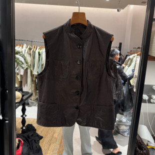 欧洲站2026春季新款时尚立领单排扣绵羊皮马甲外套女款欧货6953