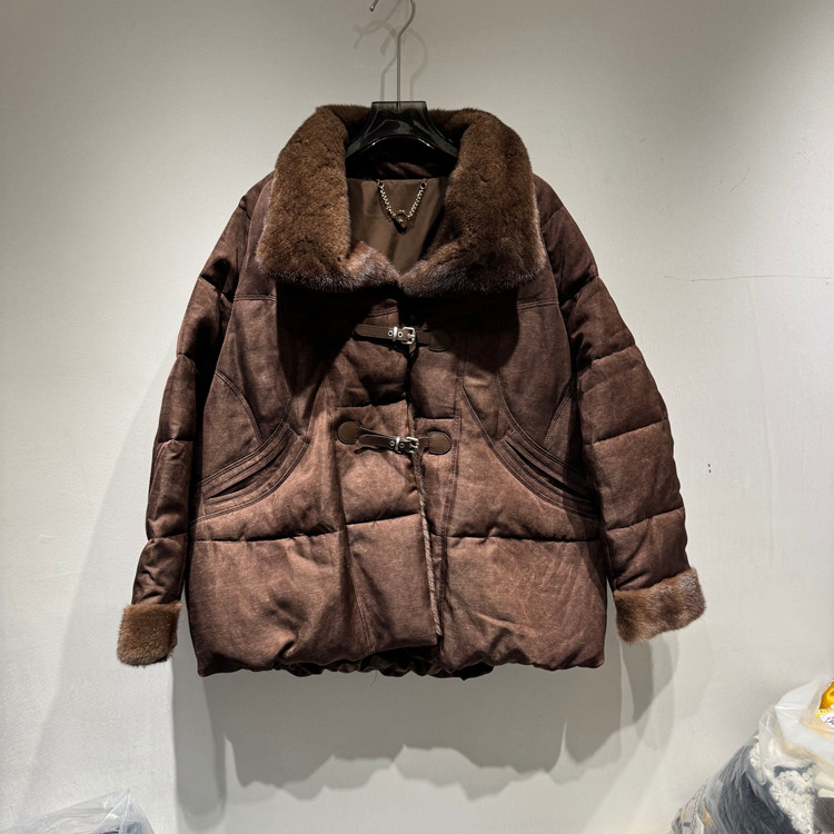 欧洲站新中式水豹毛鹅绒保暖外套