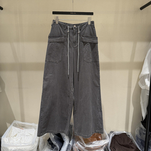 女款 欧洲站2026春季 欧货1202 风阔腿牛仔裤 高腰抽绳工装 新款 时尚