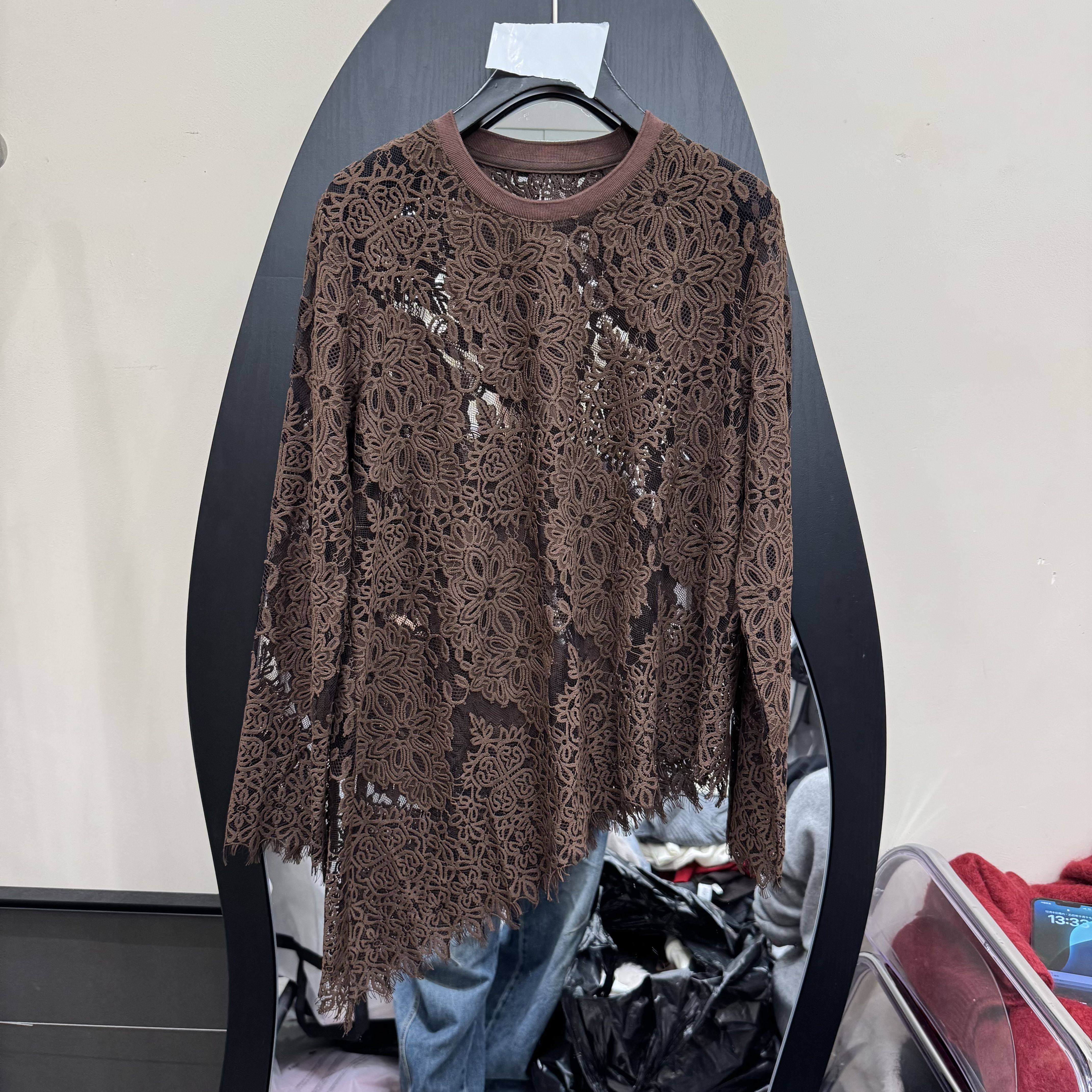 欧洲站2025冬新款蕾丝衫女圆领镂空钩花流苏下摆不规则百搭257566