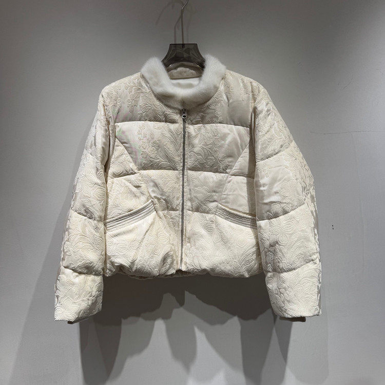 欧洲站2025冬季新款时尚立领水貂毛领拉链保暖鹅绒外套女欧货8810