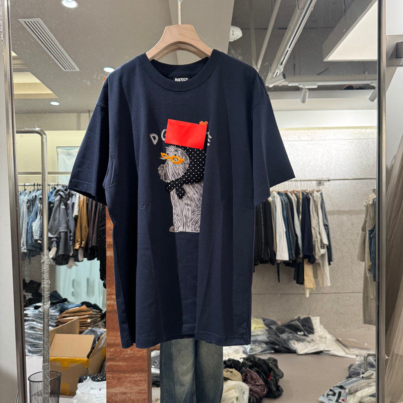 欧洲站2026早夏新款时尚圆领纯棉卡通风狗狗印花短袖T恤女欧货715