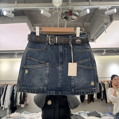 欧洲站春新高腰工装破洞牛仔半裙