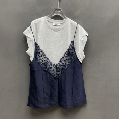 欧洲站2026春蕾丝拼接两件套T恤