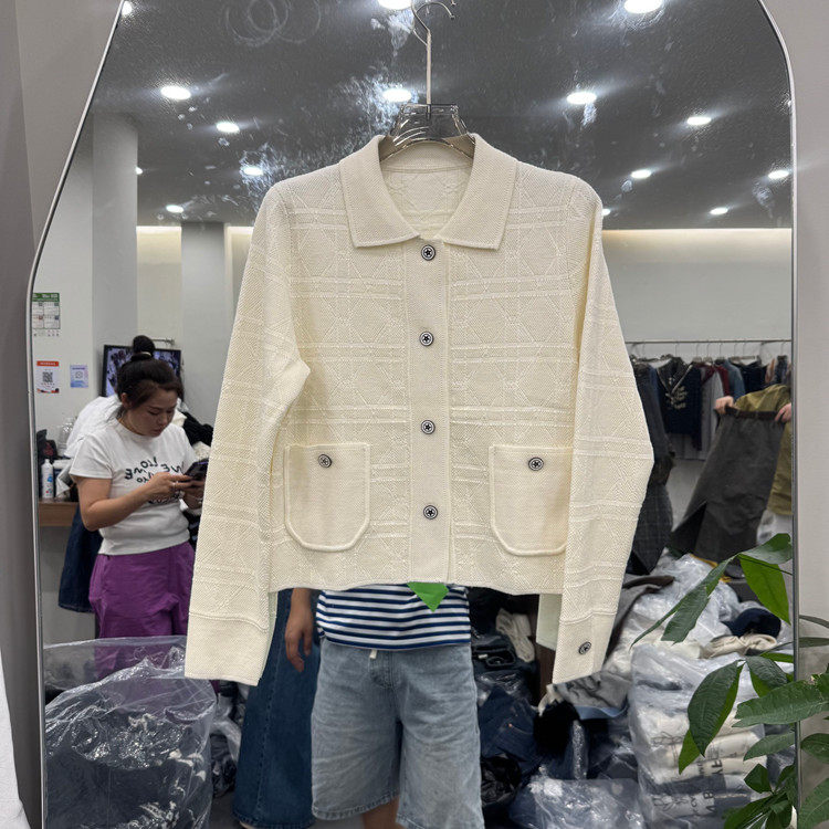 欧洲站2025早秋新款时尚翻领单排扣羊毛长袖针织开衫女款潮欧货