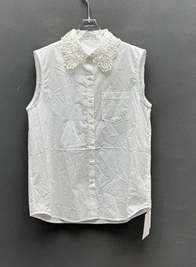 欧洲站2025冬季新款翻领单排扣蕾丝无袖棉衬衫马甲女款欧货251121