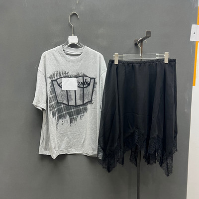 欧洲站印花T恤蕾丝半身裙套装女