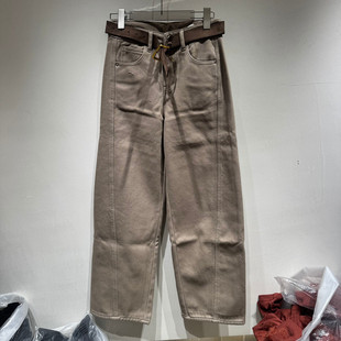 欧洲站2025冬季新款时尚高腰配腰带加绒弯刀休闲裤女款欧货32639