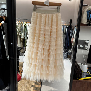 荷叶边网纱蛋糕裙女款 欧洲站2026春季 高腰修身 时尚 欧货T888 新款