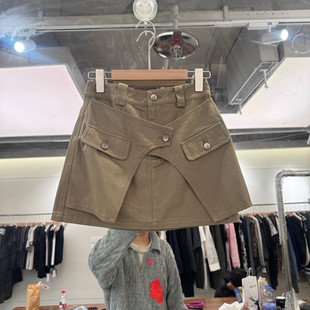 欧洲站2026春季新款时尚高腰双口袋工装百搭短裙女款欧货