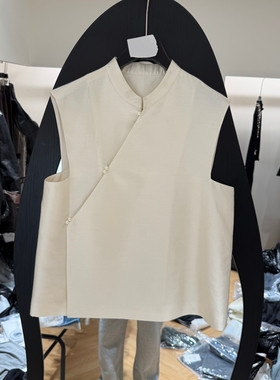 欧洲站2026春季新款时尚立领新中式盘扣斜襟背心马甲女款欧货2087