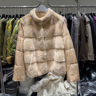 欧货5090 立领横排水貂毛皮大衣宽松外套女款 欧洲站2025冬季 新款