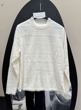 欧洲站2025年冬新款蕾丝针织衫女镂空花纹立领长袖百搭打底06707