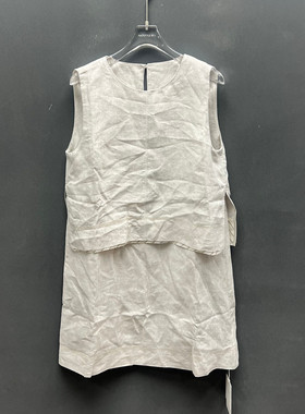 欧洲站2026早夏新款时尚圆领纯色拼接无袖背心连衣裙女款欧货2329