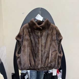 欧洲站2025冬新款 貂皮背心保暖外套2508 整皮水貂马甲女立领短款
