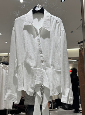 欧洲站2026春季新款时尚翻领纯色不规则绑带衬衫女款欧货36500