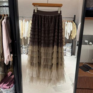 高腰荷叶边渐变网纱蛋糕半身裙女欧货888 时尚 欧洲站2026春季 新款