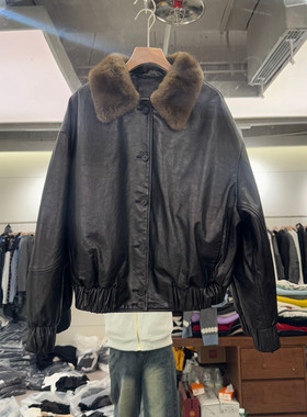 欧洲站2025冬季新款时尚翻毛领保暖百搭羊皮鹅绒外套女款欧货1732