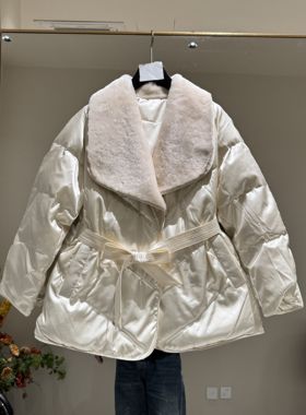 欧洲站2025冬新款90鹅绒大翻领羽绒服收腰显瘦系带外套鹅绒88266