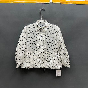衬衫 欧洲站2026春季 翻领纯棉木耳边波点风长袖 时尚 女欧货2089 新款