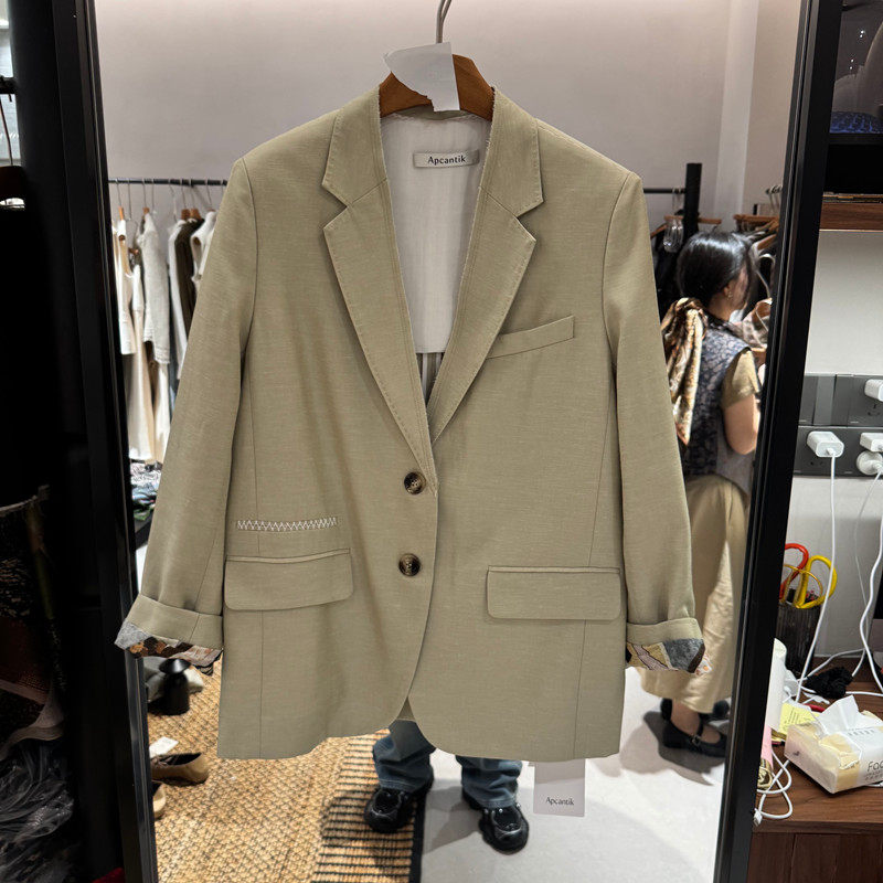 欧洲站2026春季新款时尚翻边袖西装宽松百搭外套女款欧货13801