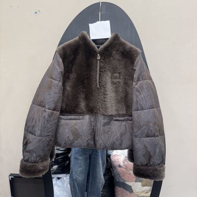 鹅绒服女短款皮毛拼接立领拉链