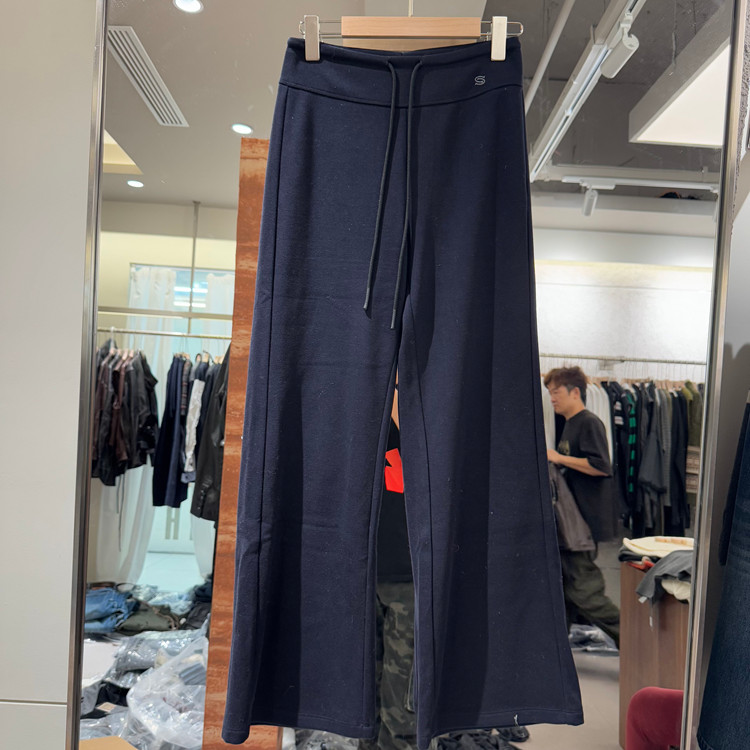 欧洲站抽绳纯色简约直筒裤女款潮